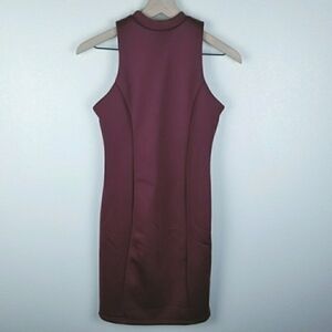 Glamourous Burgundy Scuba Knit Sleeveless Bodycon Dress